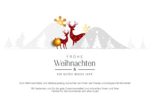 geschäftliche Weihnachts E-Card in Rot, Weiß, Gold, mit Hirsch, ohne Werbung, mit Spruch (917)