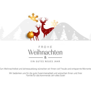 geschäftliche Weihnachts E-Card in Rot, Weiß, Gold, mit Hirsch, ohne Werbung, mit Spruch (917)