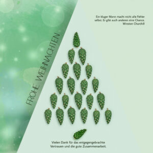 umweltfreundliche, ausgefallene Weihnachts E-Card mit Tannenzapfenbaum in Grün, mit Spruch, ohne Werbung (959)