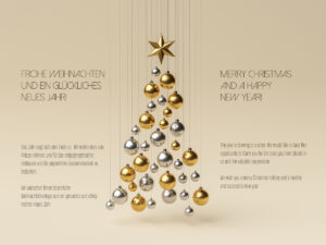 umweltfreundliche, Weihnachts E-Card geschäftlich in Gold & Silber, Spruch DE/EN, Mehrsprachig, ohne Werbung (988)