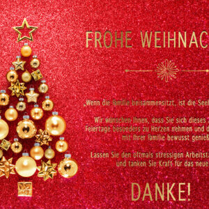edel glitzernde Weihnachtskarte geschäftlich, E-Card in Rrot-Gold mit Spruch, ohne Werbung (1006)
