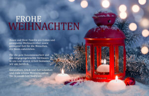 Weihnachts E-Card geschäftlich - Nostalgie pur. Weihnachtsgrüße mit roter Laterne und Kerzen, mit Spruch, ohne Werbung (1008)