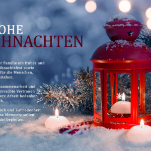 Weihnachts E-Card geschäftlich - Nostalgie pur. Weihnachtsgrüße mit roter Laterne und Kerzen, mit Spruch, ohne Werbung (1008)