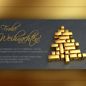 umweltfreundliche, geschäftliche Weihnachts E-Card mit Spruch in Grau, mit goldenem Weihnachtsbaum im Bauhaus-Stil (1032)
