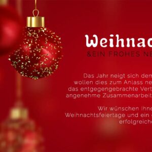 sehr edle, geschäftliche Weihnachts eCard in Rot und Gold, Spruch auf DE und EN, ohne Werbung (1034)