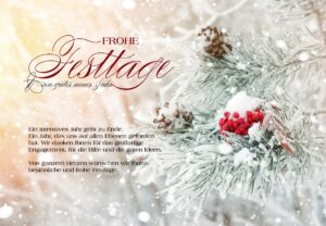 geschäftliche Weihnachts E-Card mit schneebedeckten Tannenzweigen und roten Beeren, mit Spruch, ohne Werbung (1038)