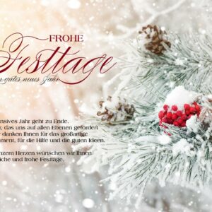 geschäftliche Weihnachts E-Card mit schneebedeckten Tannenzweigen und roten Beeren, mit Spruch, ohne Werbung (1038)