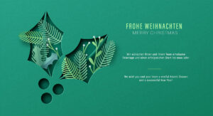 ausgefallene geschäfltiche Weihnachts E-Card mit 3D-Effekt in Grün. Mit Spruch auf DE & EN, ohne Werbung (1051)