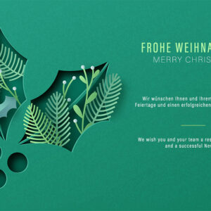 ausgefallene geschäfltiche Weihnachts E-Card mit 3D-Effekt in Grün. Mit Spruch auf DE & EN, ohne Werbung (1051)