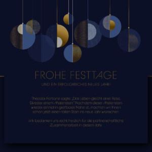 digitale, geschäftliche Weihnachtskarte "Frohe Festtage" Weihnachts E-Card in Blau & Gold mit neutralem Spruch (1057)