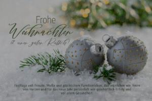 edle Weihnachts eCard mit silbernen Weihnachtskugeln, Weihnachtskarte geschäftlich, mit Spruch, ohne Werbung (1075)