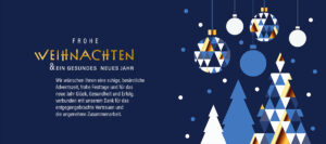abstrakte, geschäftliche Weihnachtskarte E-Card in Blau & Gold mit Spruch (1055)