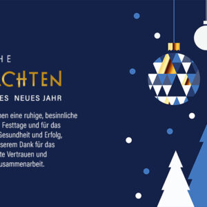 abstrakte, geschäftliche Weihnachtskarte E-Card in Blau & Gold mit Spruch (1055)