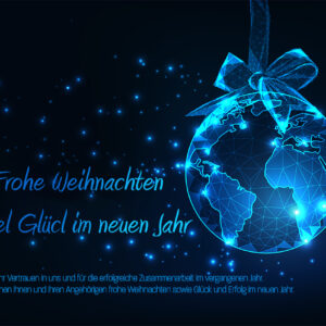 extravagant, glänzende Weihnachts E-Card für Kunden in Blau/Türkis mit Spruch in DE, ohne Werbung (1060)