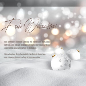 elegante, geschäftliche Weihnachts E-Card in Weiß & Silber, mit Spruch in DE, ohne Werbung (1064)