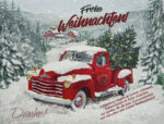 nostalgische Weihnachts E-Card geschäftlich, Pickup mit Weihnachtsbaum, mit Spruch auf DE (1065)
