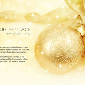 geschäftliche Weihnachtskarte mit goldener Christbaumkugel, E-Card mit neutralem Spruch, ohne Werbung (1068)