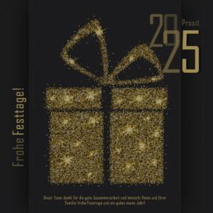 luxuriöse Weihnachts eCard mit goldenen Geschenkspaket – ohne Werbung (222)