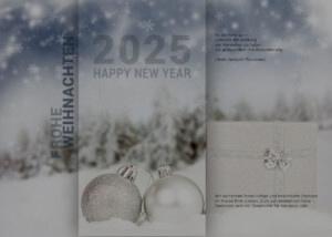 extravagante Weihnachts E-Card mit Geschenkspaket, silberen & weißen Kugeln (295)