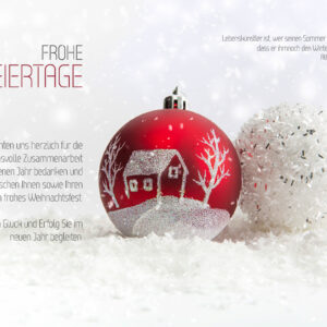 edle, geschäftliche Weihnachts E-Card mit roter und weißer Kugel, ohne Werbung mit Spruch (1093)