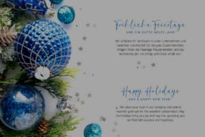 elegante Weihnachts E-Card geschäftlich in Weiß & Blau • Mit neutralem Spruch in DE/EN, ohne Werbung (1113)