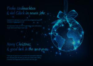 extravagant, glänzende Weihnachts E-Card für Kunden in Blau/Türkis mit Spruch in DE & EN, ohne Werbung (1060)