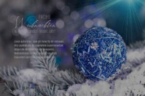 exklusive geschäftliche Weihnachts eCard mit Weihnachtskugel in Blau und mit Spruch, ohne Werbung (1126)