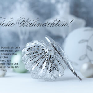 Exquisite Weihnachts-E-Card für geschätzte Kunden: Sanftes Pastellblau und glänzendes Silber verschmelzen harmonisch, begleitet von einem einfühlsamen Spruch (1129) – Werbefrei und stilvoll für Ihre Weihnachtsgrüße gestaltet.