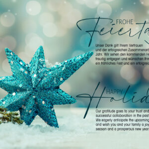 Außergewöhnliche umweltfreundliche Weihnachts-E-Card mit einem türkisfarbenen glitzernden Stern und neutralem Spruch auf Deutsch und Englisch. Keine Werbung enthalten (1156)
