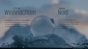Stilvolle und elegante geschäftliche Weihnachts-E-Card in Pastell. Die Karte präsentiert eine zarte Eiskristallkugel und enthält keinerlei Werbung. Ein mehrsprachiger Spruch in Deutsch und Französisch begleitet das ansprechende Motiv. (1171)