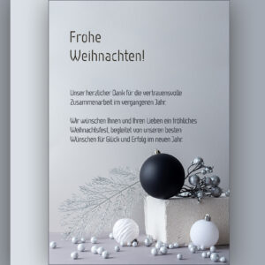 Ausgefallene geschäftliche Weihnachts-E-Card in Silber und mit einer schwarzen Kugel, neutraler Spruch, frei von Werbung (1187)