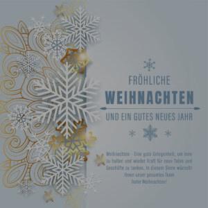 edle geschäftliche, digitale Weihnachts E-Card mit Spruch auf Englisch, in Pastellblau & Gold, ohne Werbung (1256)