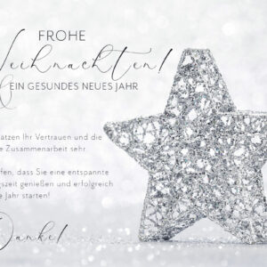 digitale Weihnachtskarte, geschäftliche Weihnachts E-Card mit silbernen Stern und Spruch, ohne Werbung (1222)