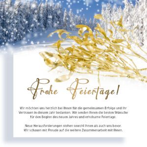 romantische geschäftliche Weihnachts E-Card mit Winterlandschaft und goldenen Mistelzweigen, ohne Werbung, mit neutralem Spruch (1240)