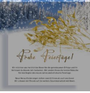 romantische geschäftliche Weihnachts E-Card mit Winterlandschaft und goldenen Mistelzweigen, ohne Werbung, mit neutralem Spruch (1240)