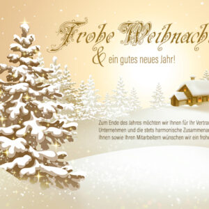 nostalgische Weihnachts E-Card geschäftlich, beleuchtetes Haus & Winterlandschaft, mit Spruch (1254)