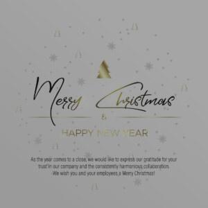 edle geschäftliche, digitale Weihnachts E-Card mit Spruch auf Englisch, in Weiß & Gold, ohne Werbung (1255)
