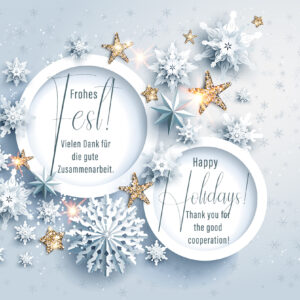 extravagante Weihnachts E-Card für Kunden in Weiß/Pastellblau mit Spruch, mehrsprachig, DE/EN, ohne Werbung (1258)