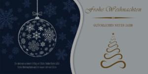 elegante Weihnachtsgrußkarte, E-Card für Kunden in Blau, Grau, Gold und Weiß, ohne Werbung (1260)