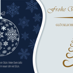 elegante Weihnachtsgrußkarte, E-Card für Kunden in Blau, Grau, Gold und Weiß, ohne Werbung (1260)