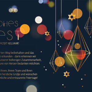 digitale, geschäftliche Weihnachtskarte "Frohes Fest" Weihnachts E-Card in Blau, Gold mit neutralem Spruch (1272)