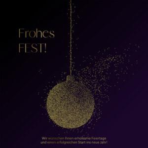 geschäftliche Weihnachts-E-Card mit goldener Kugel und violetten Hintergrund, mit Spruch, ohne Werbung (1279)