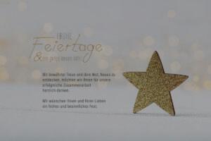 elegante Weihnachts eCard für Kunden mit goldenem Stern in Weiß/Gold mit Spruch, ohne Werbung (1247)