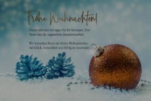 sehr elegante geschäftliche & umweltfreundliche Weihnachts E-Card in Türkis & Bronze, mit Spruch, ohne Werbung (1308)