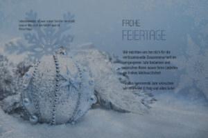 sehr edle Weihnachts E-Card in Pastellblau mit Spruch & Weihnachtskugel aus Pailletten, ohne Werbung (1328)