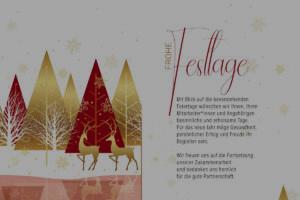 extravagante, umweltfreundliche Weihnachts E-Card geschäftlich in Rot, Gold & Weiß, ohne Werbung (1297)