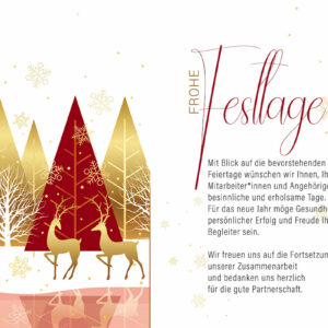 extravagante, umweltfreundliche Weihnachts E-Card geschäftlich in Rot, Gold & Weiß, ohne Werbung (1297)
