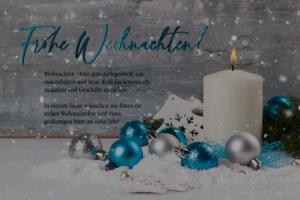 edle geschäftliche & umweltfreundliche Weihnachts E-Card in Türkis, Silber mit weißer Kerze, mit Spruch, ohne Werbung (1309)