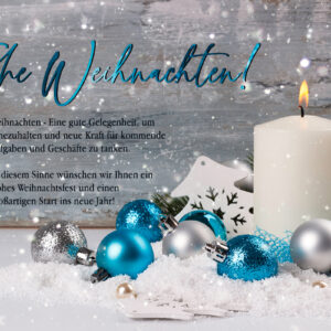 edle geschäftliche & umweltfreundliche Weihnachts E-Card in Türkis, Silber mit weißer Kerze, mit Spruch, ohne Werbung (1309)