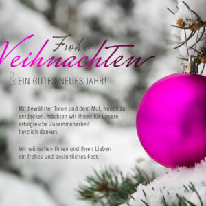 Umweltfreundliche geschäftliche Weihnachts-E-Card mit pinkfarbener Kugeln und Spruch, ohne Werbung (1317)
